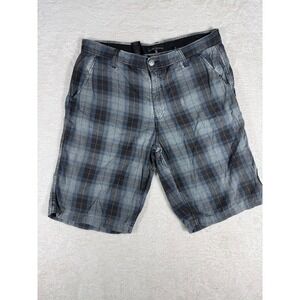 Affliction Shorts Men 36 Blue Plaid‎ Black Premium Y2K Grunge Skater MMA